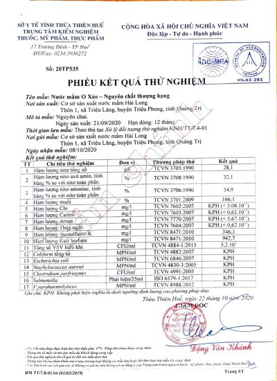 bản tự công bố nước mắm o xảo thượng hạng